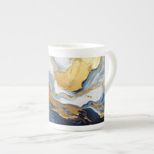Bold Splash of Gold and Blue Bone China Mug
