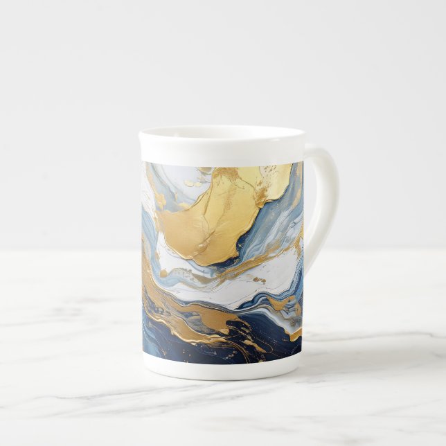 Bold Splash of Gold and Blue Bone China Mug (Front Right)