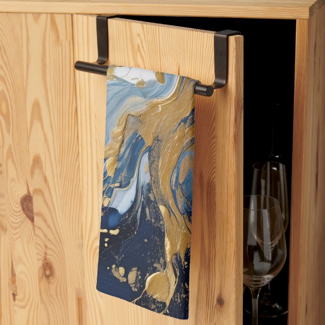 Bold Splash of Gold and Blue Tea Towel (Thirds Fold)