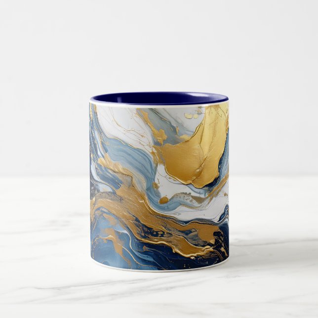 Bold Splash of Gold and Blue Two-Tone Coffee Mug (Center)
