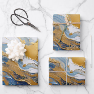 Bold Splash of Gold and Blue Wrapping Paper Sheet