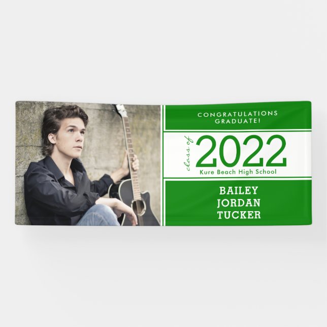 Bold Sporty Dark Green Photo Graduation Banner (Horizontal)