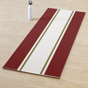Bold Sporty White Olive Deep Red Racing Stripes Yoga Mat