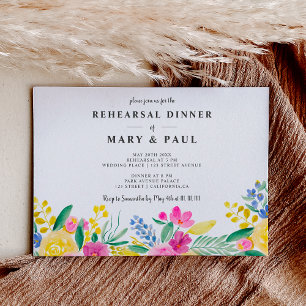 Bold spring floral wedding rehearsal dinner invitation