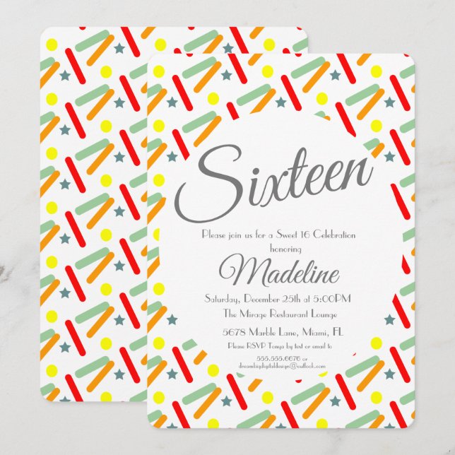 Bold Sprinkles Ice Cream Party Sweet 16 Quince Invitation (Front/Back)