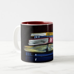 Bold Stacked Books Painting Literary Academic Two-Tone Coffee Mug
