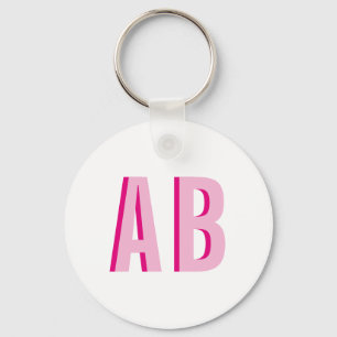 Bold Stacked Pink 2 Letter Monogram Key Ring