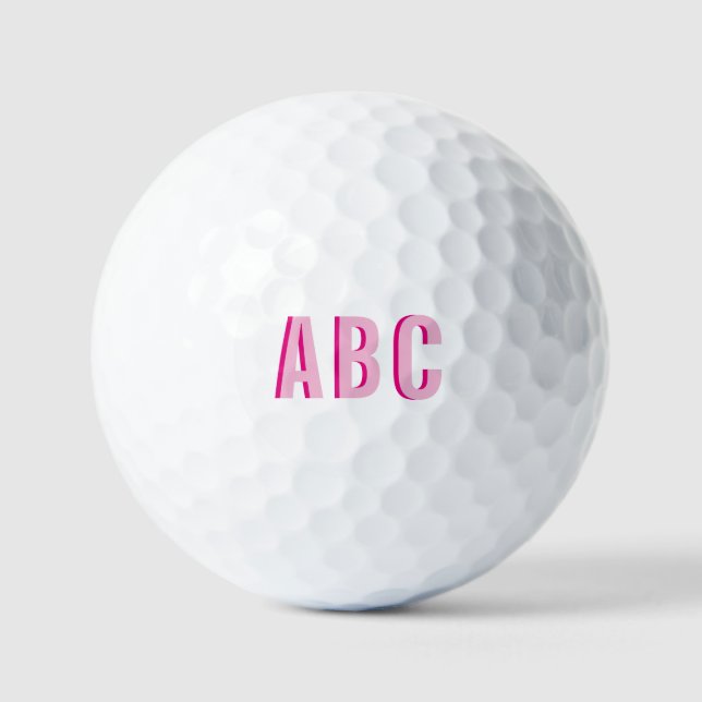 Bold Stacked Pink 3 Letter Monogram Golf Balls (Front)