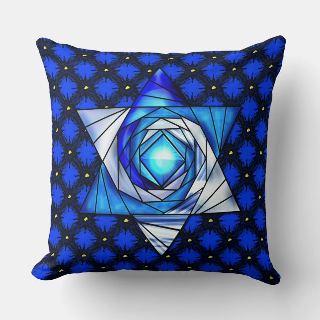 Bold Stained Glass Magen David Cushion (Front)