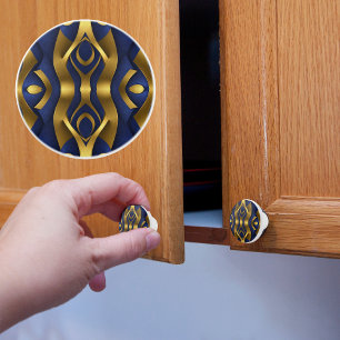 Bold Statement Gold on Blue Ceramic Knob