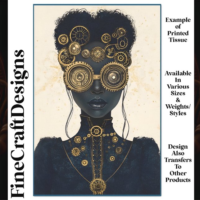 Bold Steampunk Woman Black Skin Lips P1 Decoupage Tissue Paper (Creator Uploaded)