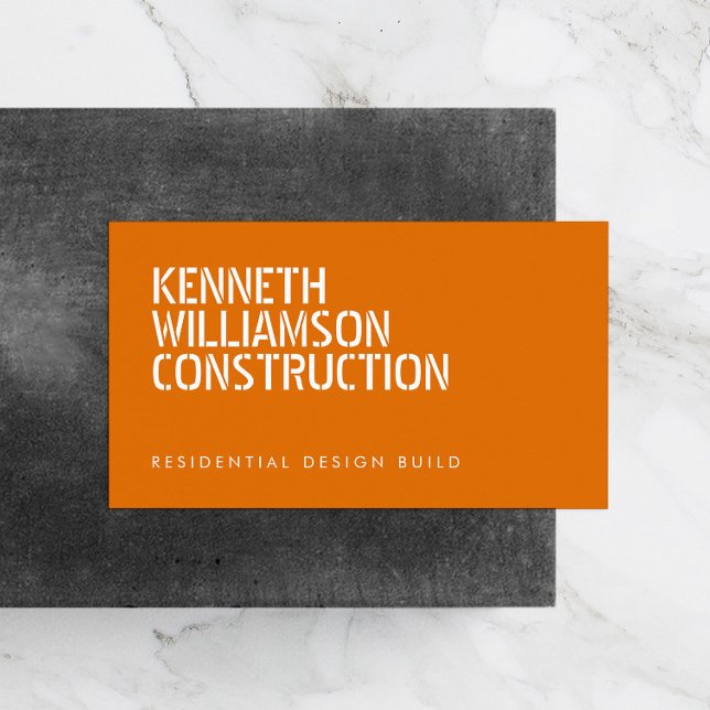 Bold Stenciled Orange Construction Business Card (Creator Uploaded)