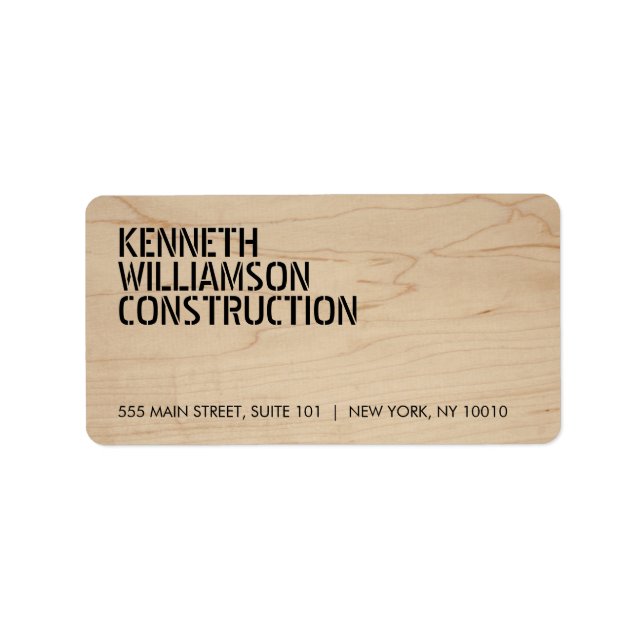 Bold Stenciled Wood Construction Address Label (Front)