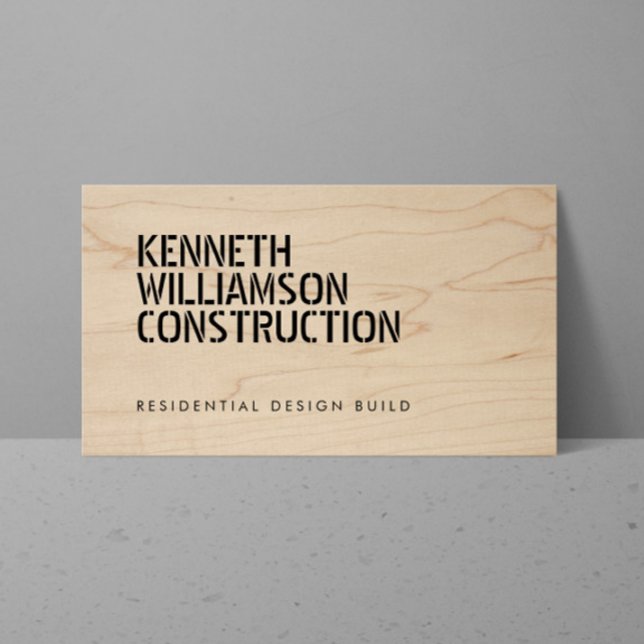 Bold Stenciled Wood Construction Business Card (Creator Uploaded)