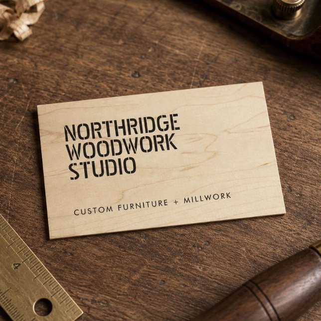 Bold Stenciled Woodworker Business Card (Creator Uploaded)