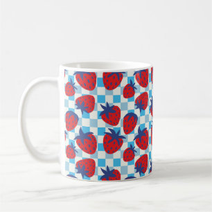 Bold Strawberry Chequerboard Pattern Coffee Mug