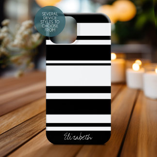 Bold Stripe Pattern Script Name - black white iPhone 16 Case