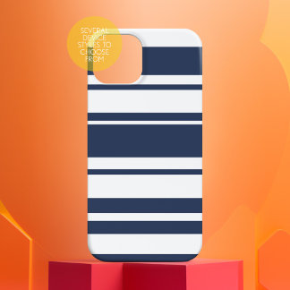 Bold Stripe Pattern - white and nautical navy Case-Mate iPhone 14 Case