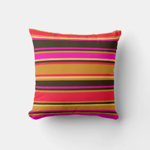 Bold Striped in Gold, Red & Magenta Throw Pillow
