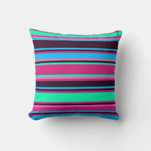 Bold Striped in Magenta, Aqua & Blue Throw Pillow
