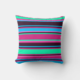 Bold Striped in Magenta, Aqua & Blue Throw Pillow
