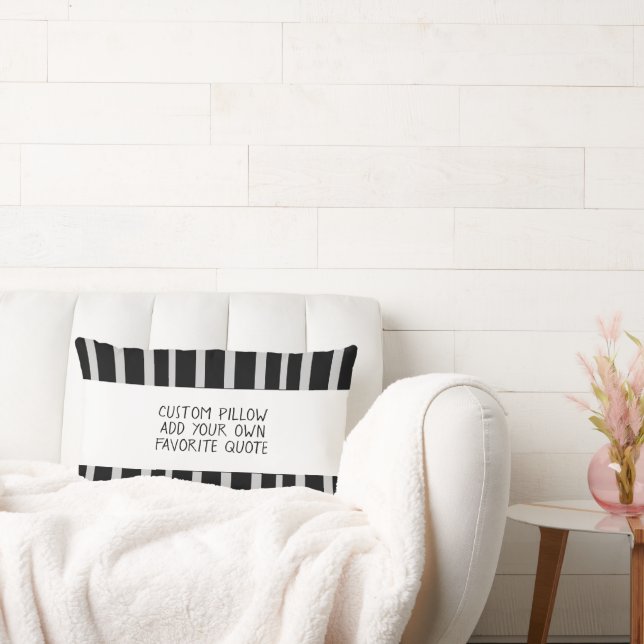 bold stripes add custom text black and white lumbar cushion (Couch)