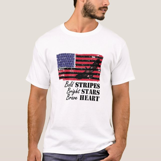 Bold Stripes Bright Stars Brave Heart Usa Flag Eag T-Shirt (Front)