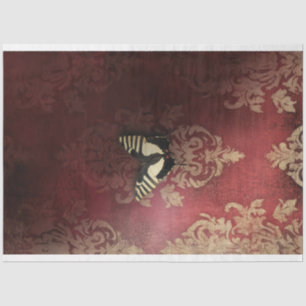 Bold Stripes Butterfly on Maroon Damask Wall Tissue Paper