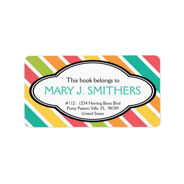 Bold Stripes Colourful Ladies Bookplate Label (Front)