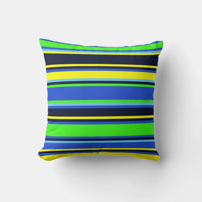 Bold Stripes in Lime Blue  and Yellow Cushion (Front)