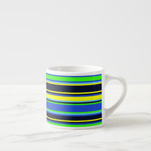 Bold Stripes in Lime Blue and Yellow Espresso Cup