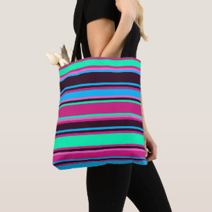 Bold Stripes in Magenta, Aqua & Blue Tote Bag