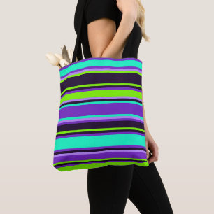 Bold Stripes in Purple, Aqua & Chartreuse Tote Bag