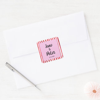 Bold Stripes Modern Red and Pink Wedding Stickers