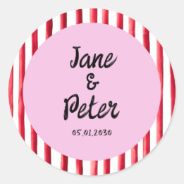 Bold Stripes Modern Red and Pink Wedding Stickers