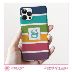 Bold Stripes Monogrammed iPhone 15 Case