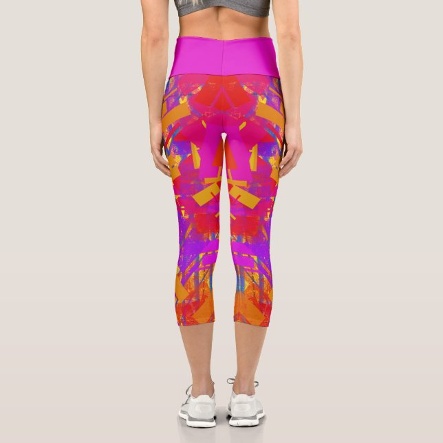 Bold Stripes of Paint, Hot Pink, Orange, Red Capri Leggings (Back)