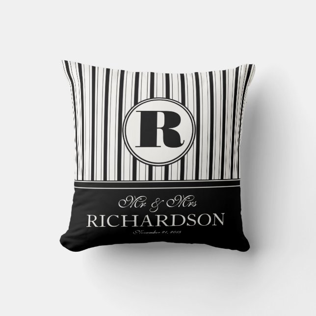 Bold Stripes Pattern Monogram Mr and Mrs Cushion (Front)