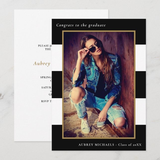 Bold Stripes Photo Graduation Party Invitation (Front/Back)