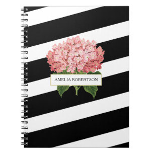 Bold Stripes & Pink Hydrangeas Personalised Notebook