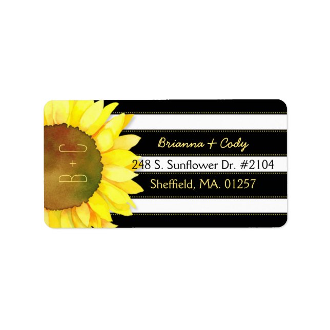 Bold Stripes Watercolor Sunflower Wedding Label (Front)
