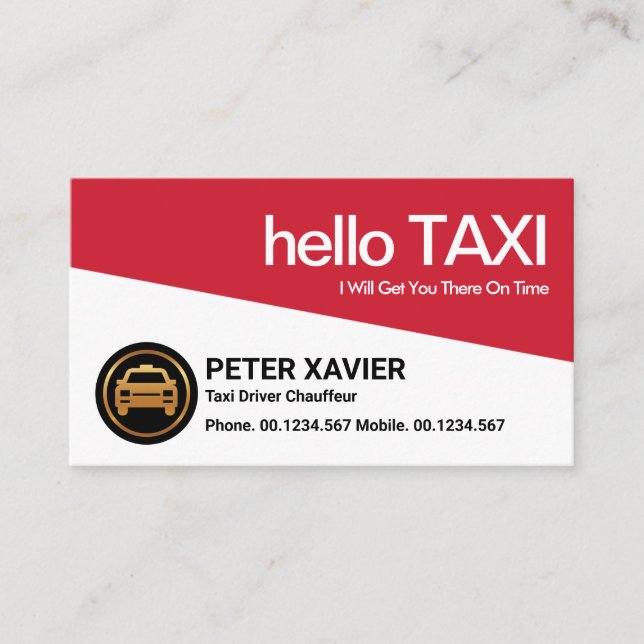 Bold Stunning Red Taxi Triangle Taxi Driver Business Card (Front)