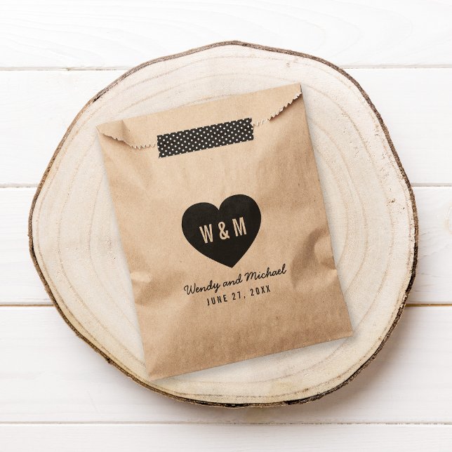 Bold Stylish Monogram Heart Rustic Wedding Favour Bag (Creator Uploaded)