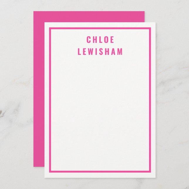 Bold Stylish Pink Border Personalized Note Card (Front/Back)