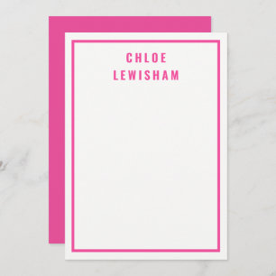 Bold Stylish Pink Border Personalized Note Card
