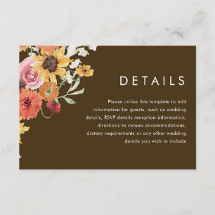 Bold Summer Boho Floral Modern Wedding Details Enclosure Card