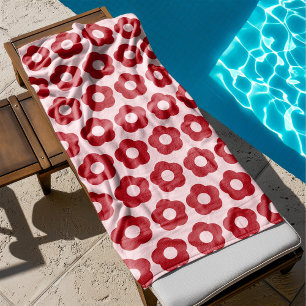 Bold Summer Pink and Red Floral Pattern Retro Bath Towel