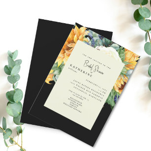 Bold Summer Sunflower Black Bridal Shower Invitati Invitation