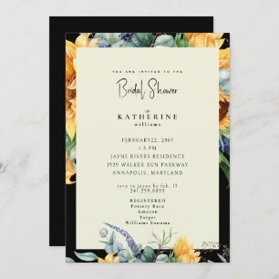 Bold Summer Sunflower Black & Cream Bridal Shower  Invitation