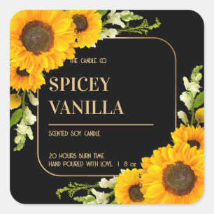 Bold Sunflower Floral Gold Luxury Soy Candle Label